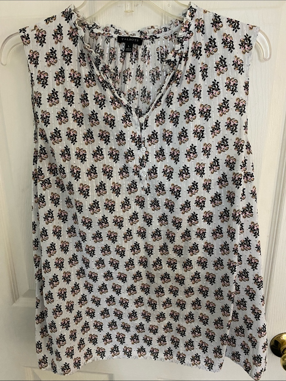 Talbots White Sleeveless Floral Print Blouse